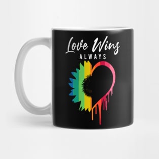 Love Always Wins Rainbow Sunflower Heart Melting - Lgbt Mug